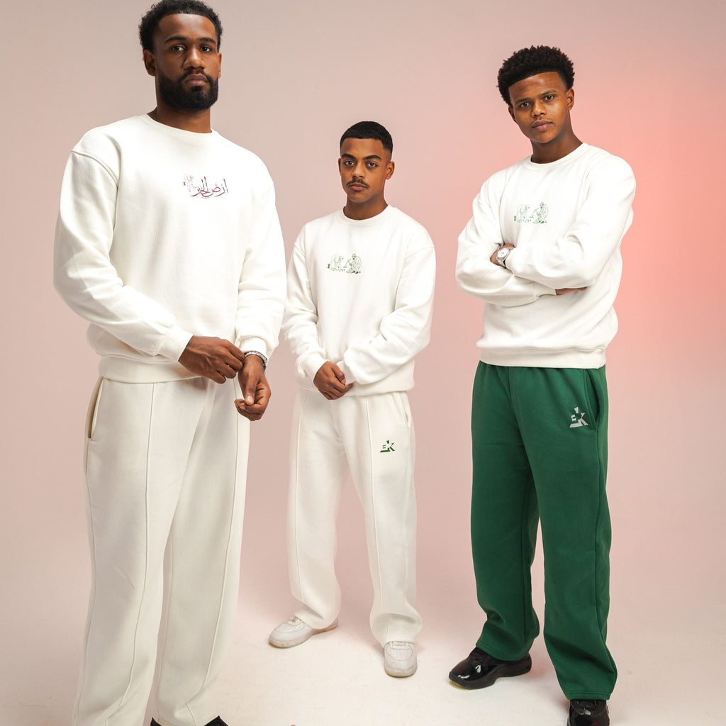 Off-white Sweatshirt & Green Sweatpants Set